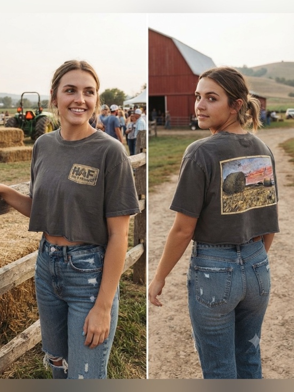 Hug A Farmer (HAF) Cropped Logo Tee in Washed Gray by Comfort Colors Size Large